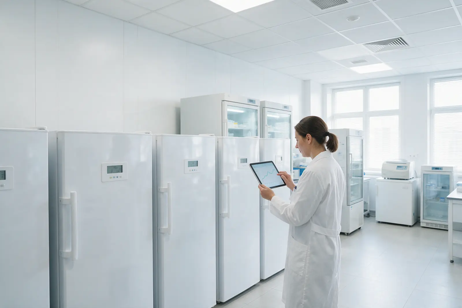 Revisión del historial de temperatura de congeladores de laboratorio en una tablet